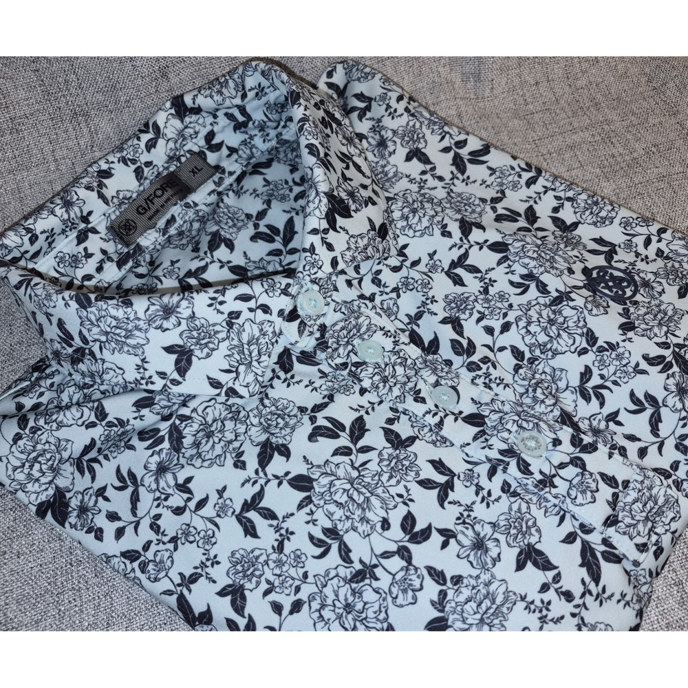 G Fore Floral Size XL Men's Golf Polo Pale Aqua Black Beautiful gr8 condition